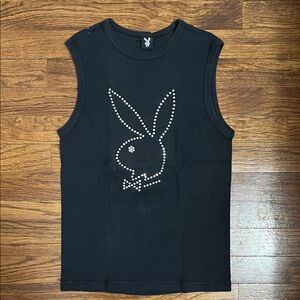 PLAYBOY Black Tank Top with Rhinestone Logo